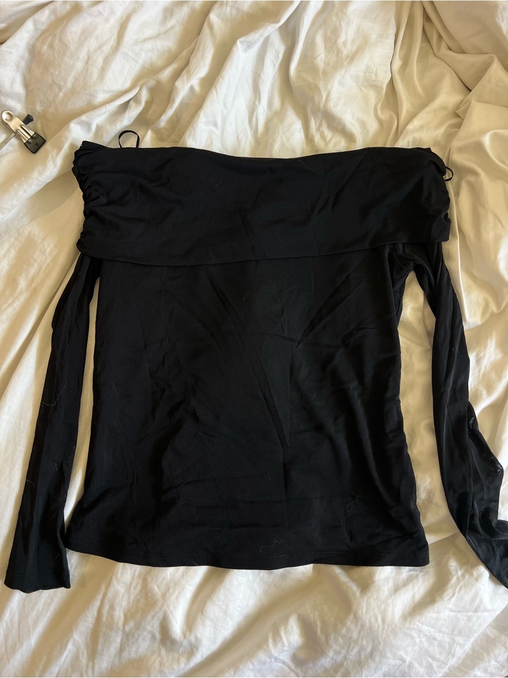 NWT Banana Republic Black Off-Shoulder Mesh Long Sleeve Top